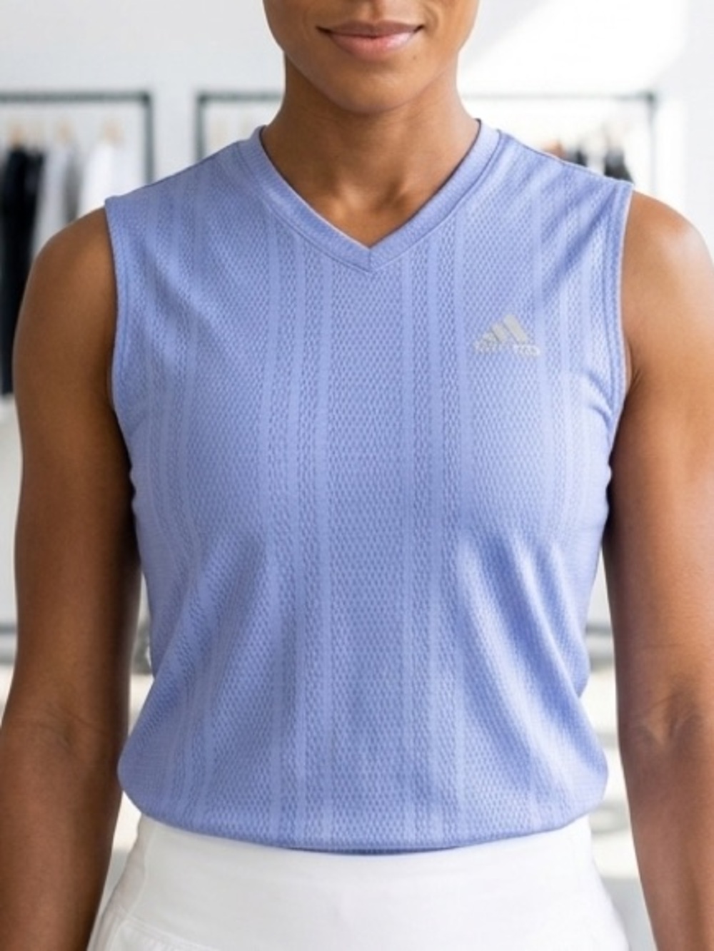 Adidas Lavender Blue Pointelle Knit V-Neck Golf Tennis Tank Top Sleeveless M EUC